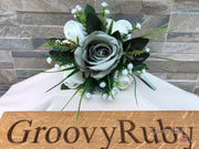Sage Green Silk & Ivory Roses With Gypsophila *Limited Edition*