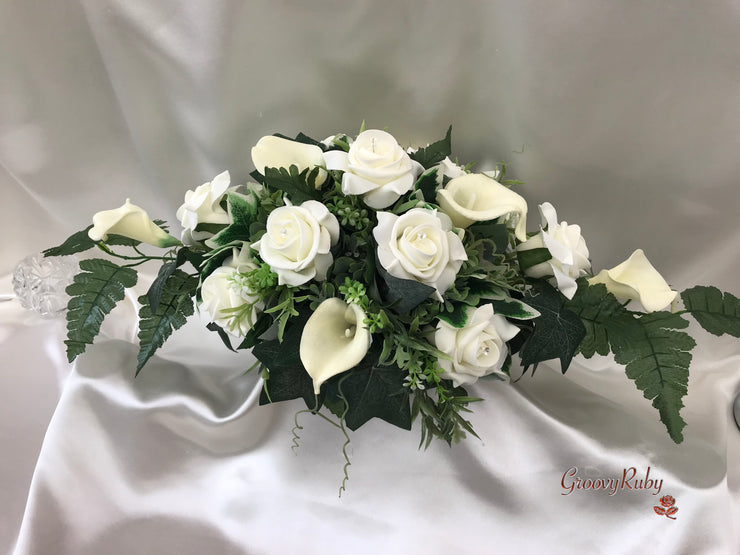 Ivory Rose & Calla Lily Table Centrepiece