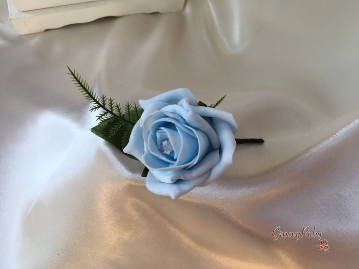 Rose Bouquets With Baby Blue Satin Diamante Flowers
