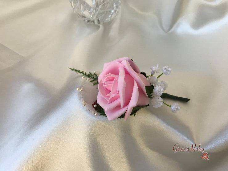 Baby Pink & Ivory Roses With Gypsophila & Pearl Sprays