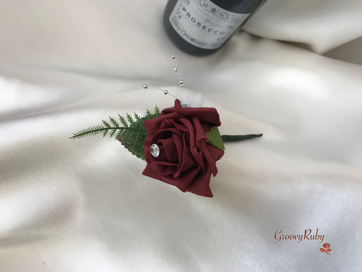 Burgundy & Silver Roses With Delicate Heart Brooch