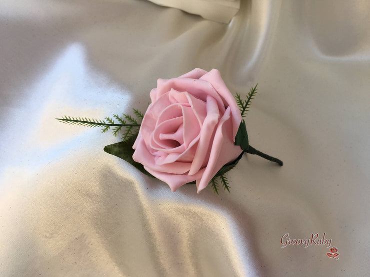 Silver Glitter & Dusky Pink Rose With Silver Babies Breath