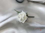 Navy & Ivory Rose With Silver & Crystal Butterfly