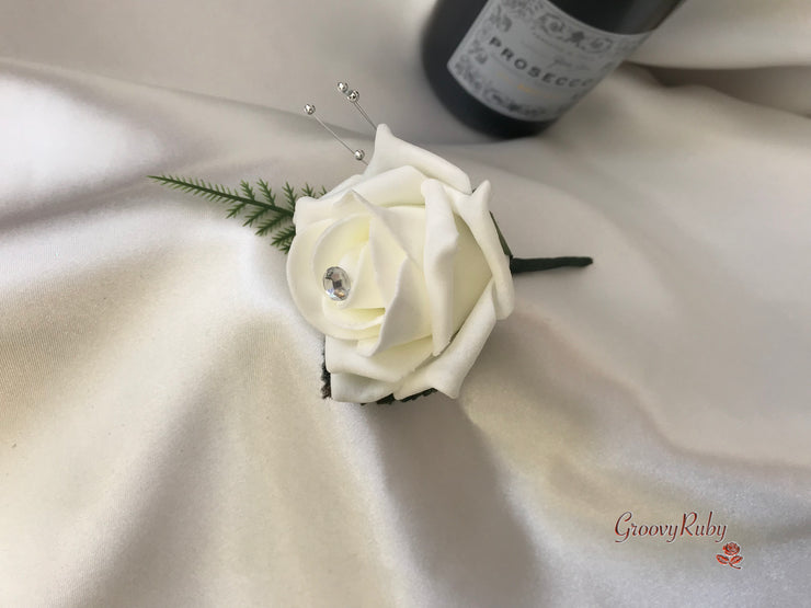 Baby Pink & Ivory Rose With Silver & Crystal Butterfly