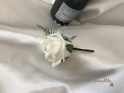 Royal Blue & Ivory Rose With Silver & Crystal Butterfly