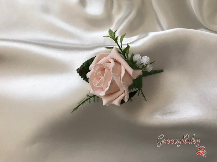 Mocha Pink & Ivory Rose With Foliage, Gypsophila & Crystal Sprays