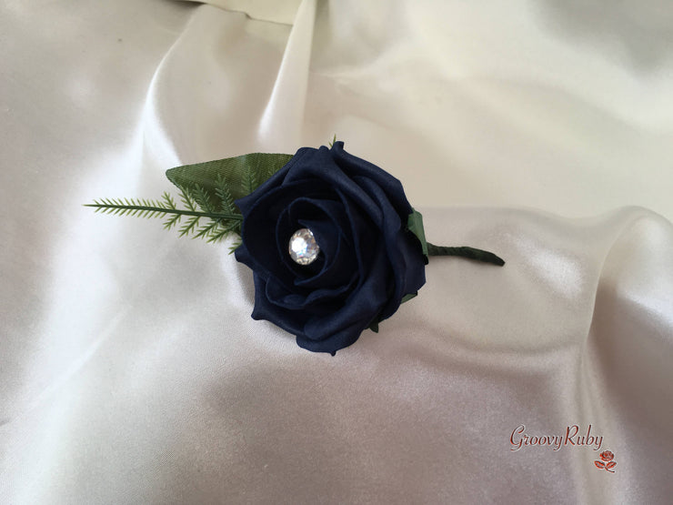 Rose Bouquets With Navy Satin Diamante Flowers