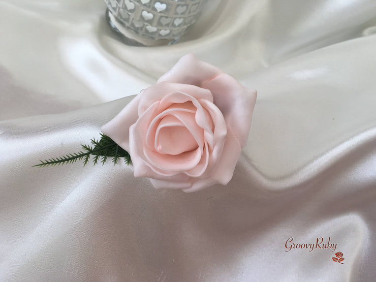 Blush Pink Rose & Large Ivory Calla Lilies With Crystal Butterfly Brooch