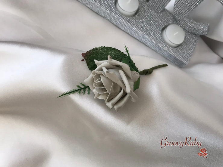 Mocha Pink & Silver Roses With Diamanté Silver Love Brooch