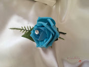 Rose Bouquets With Turquoise Satin Diamante Flowers