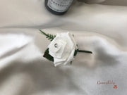 Ice Blue, Silver & White Roses With Delicate Heart Brooch