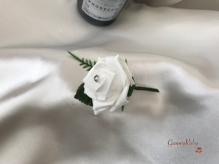 Ice Blue, Silver & White Roses With Delicate Heart Brooch