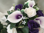 White Purple Centred Calla Lilies & White & Purple Rose Small Round Table Centrepiece