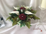 Burgundy Rose & Large Ivory Calla Lily