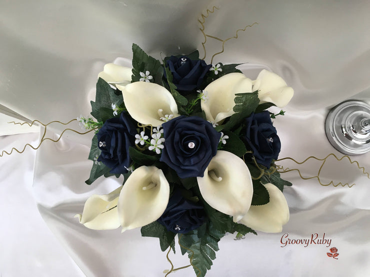 Navy Rose & Calla Lily Small Round Table Arrangement