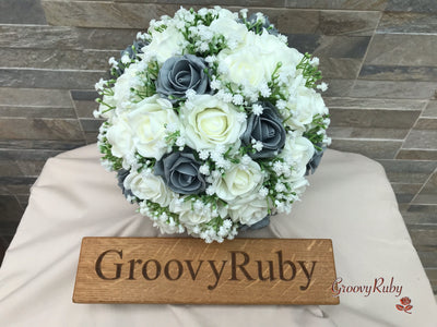 Storm Grey Roses With Gypsophila