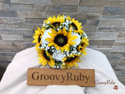 Sunflowers With Roses & Gypsophila