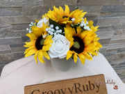 Sunflowers With Roses & Gypsophila
