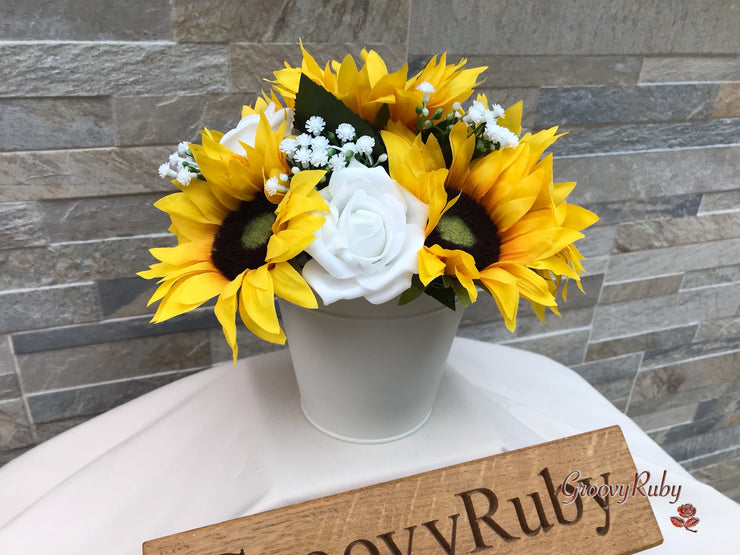 Sunflowers With Roses & Gypsophila