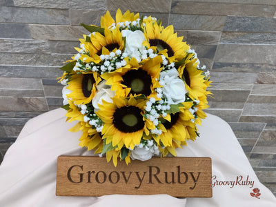 Sunflowers With Roses & Gypsophila