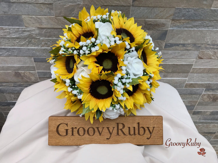 Sunflowers With Roses & Gypsophila