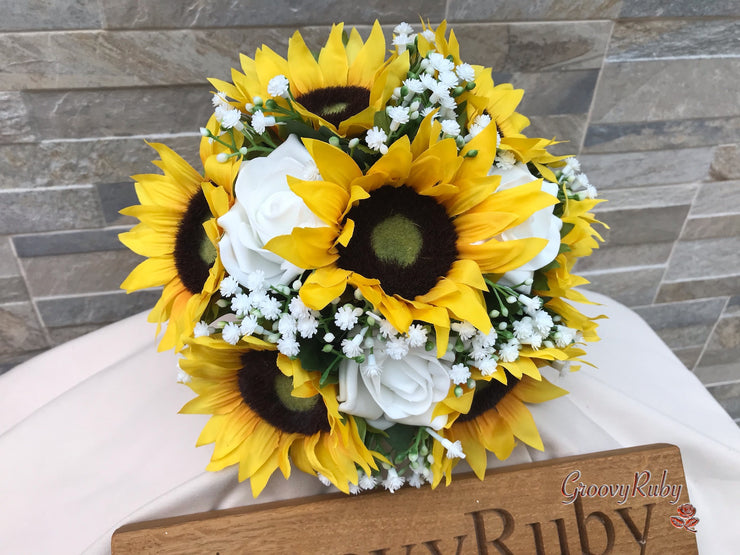 Sunflowers With Roses & Gypsophila