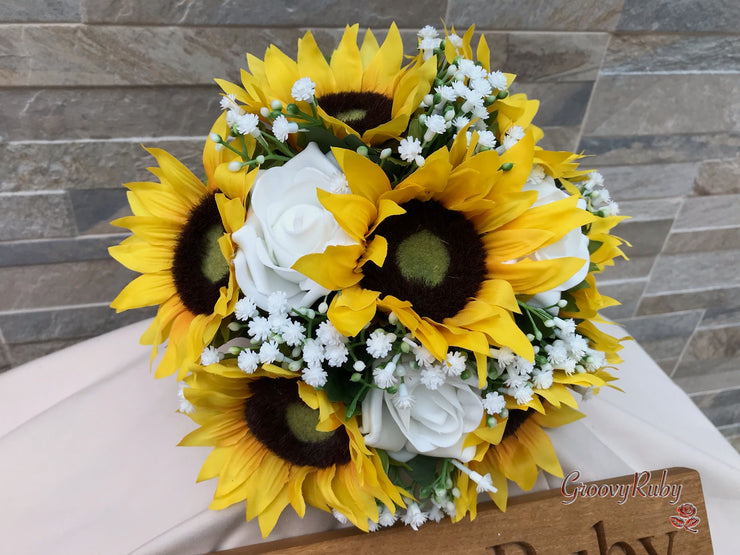 Sunflowers With Roses & Gypsophila