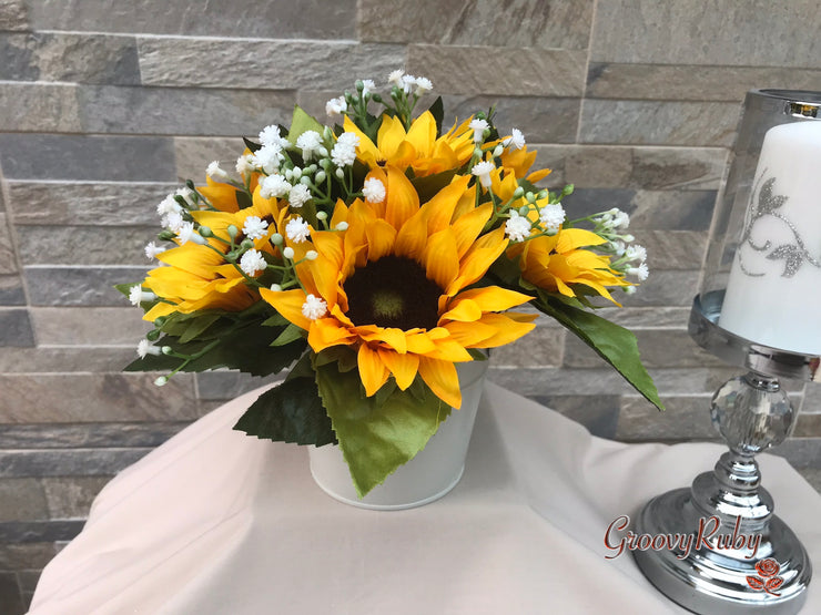 Sunflowers With Gypsophila