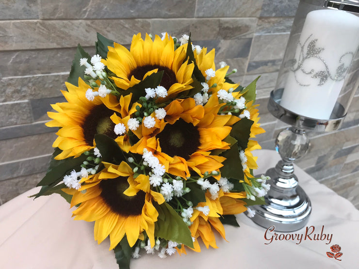 Sunflowers With Gypsophila