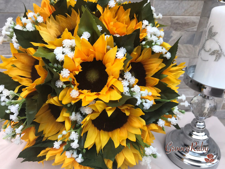 Sunflowers With Gypsophila