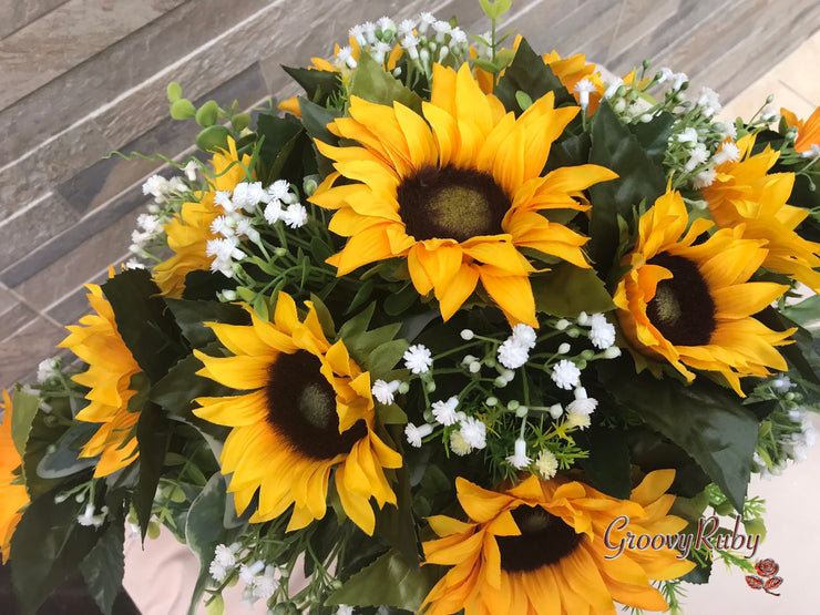 Sunflowers With Gypsophila