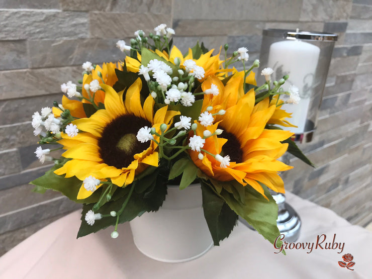 Sunflowers With Gypsophila