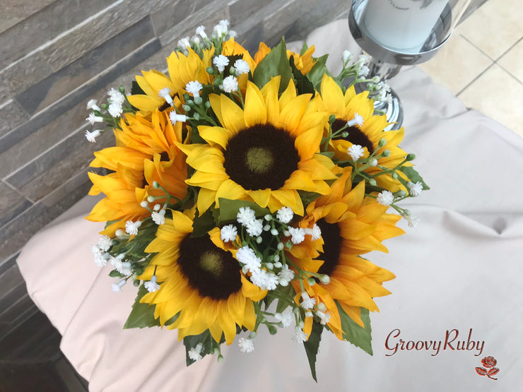 Sunflowers With Gypsophila