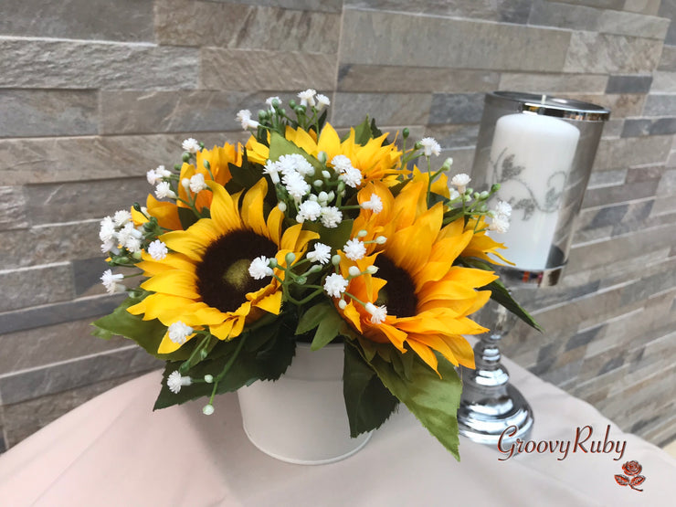 Sunflowers With Gypsophila