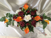 Ivory Glitter Rose, Orange Calla Lily, Burgundy Rose & Berries