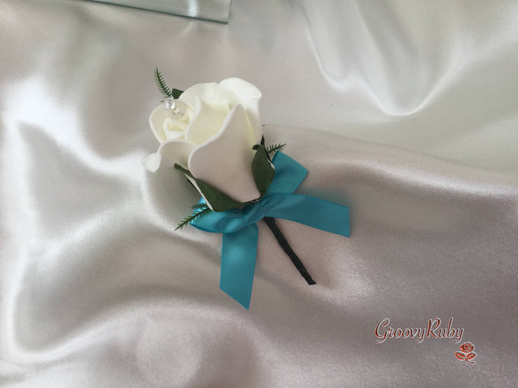 Single Crystal Bow Buttonhole - Bow Colour of your Choice