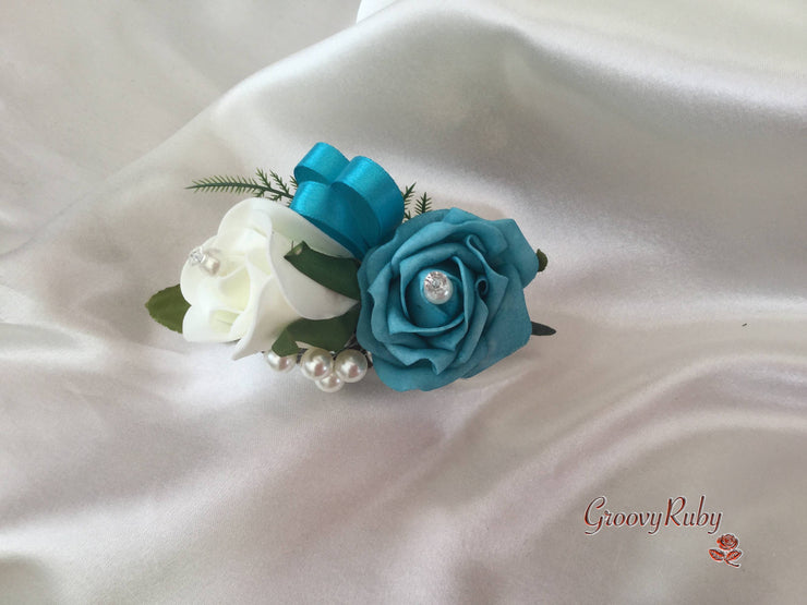 Ladies Pin On Corsage With Pearl Spray & Ribbon - Colour Combination Of your Choice