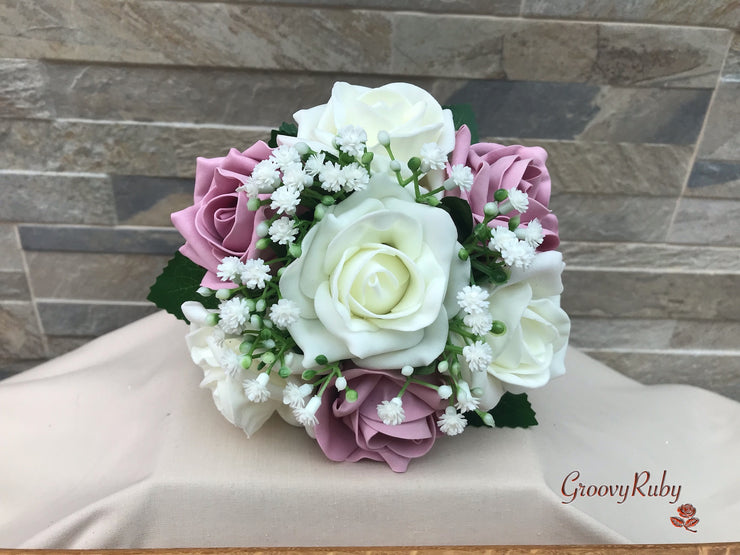Dusky Pink With Gypsophila
