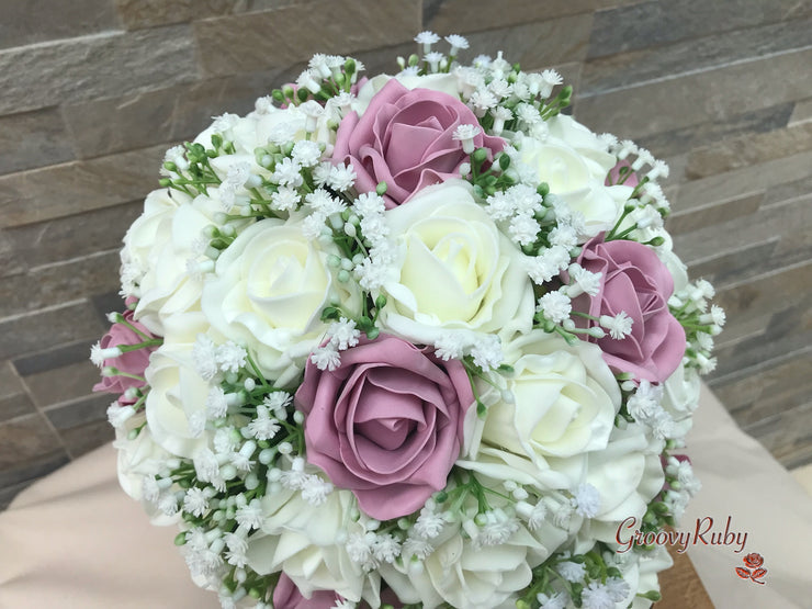 Dusky Pink With Gypsophila