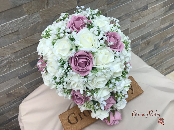 Dusky Pink With Gypsophila