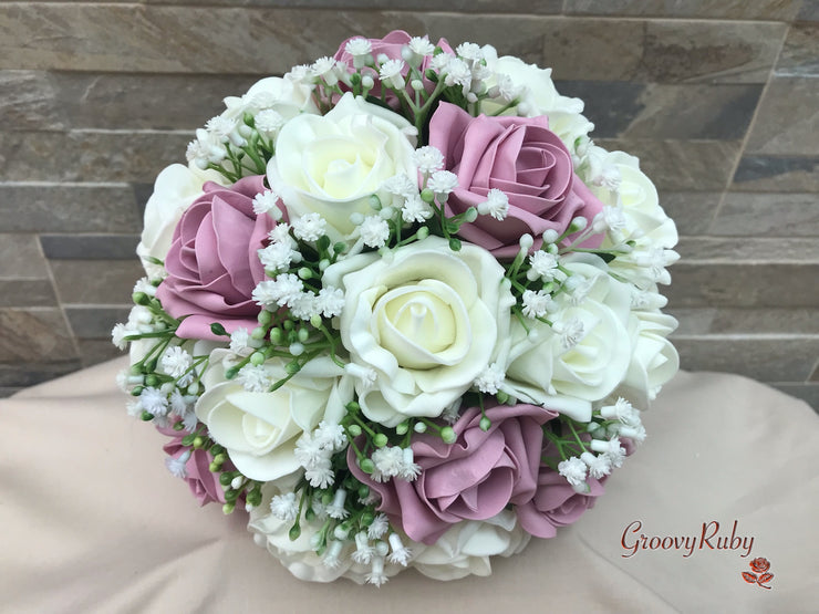 Dusky Pink With Gypsophila