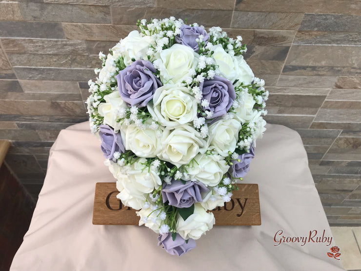 Vintage Lilac Roses With Gypsophila