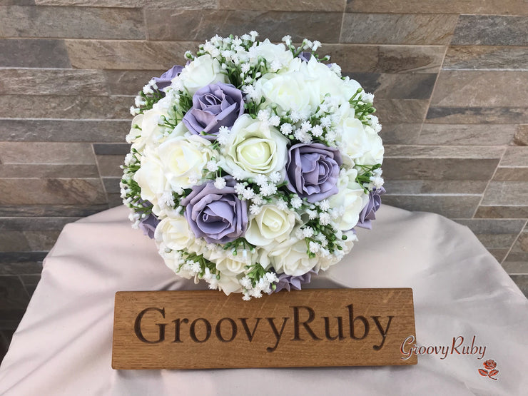 Vintage Lilac Roses With Gypsophila