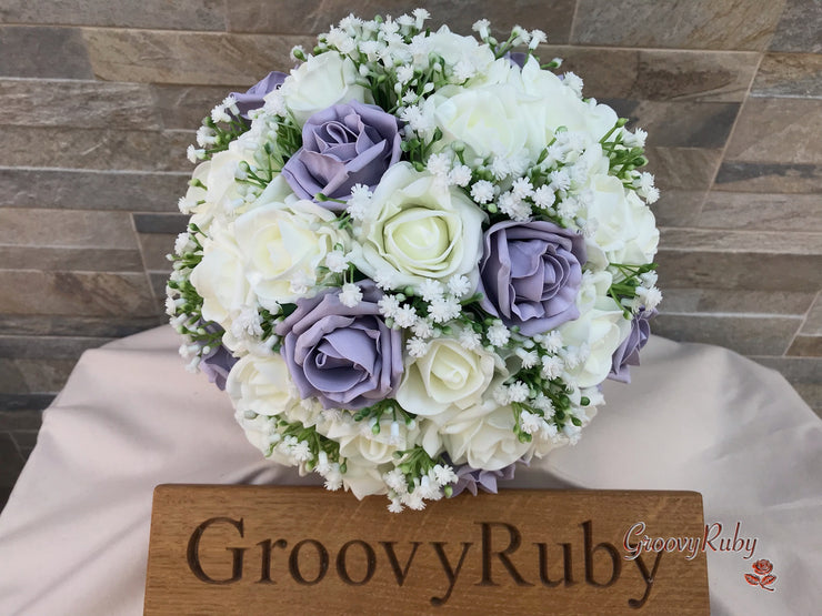 Vintage Lilac Roses With Gypsophila