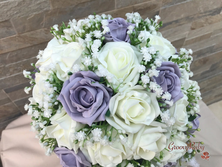 Vintage Lilac Roses With Gypsophila