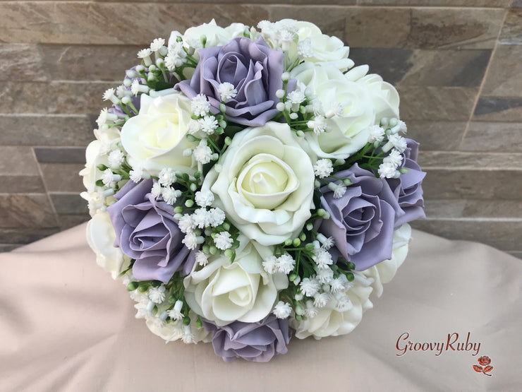 Vintage Lilac Roses With Gypsophila