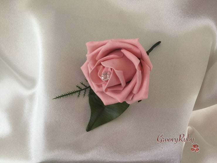 Single Crystal Rose Buttonhole - Colour of your Choice