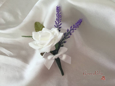 White Rose & Purple Heather Buttonhole