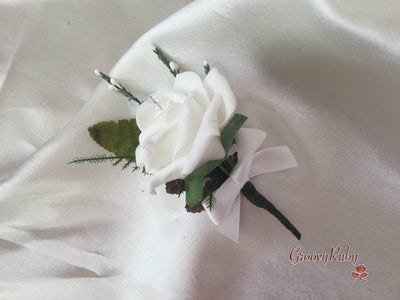 White Rose & White Heather Buttonhole