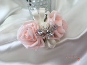 Blush Pink Rose & Large Ivory Calla Lilies With Crystal Butterfly Brooch